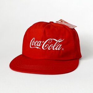 90's Coca Cola Red Snapback Hat Flat Bill Dead Stock Coke Trucker Hypebeast Rare
